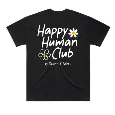 Flowers & Saints | Australian Streetwear Apparel | Happy Human Club | Graphic Tee Black Color Front View
