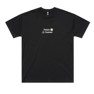 Flowers & Saints | Australian Streetwear Apparel | Happy Human Club | Graphic Tee Black Color Front View