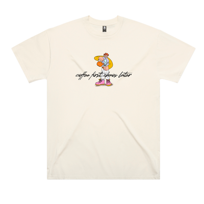 Flowers & Saints | Australian Streetwear Apparel | Extra Strong Coffee Club | Ecru Color Graphic Tee | Front View