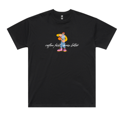 Flowers & Saints | Australian Streetwear Apparel | Extra Strong Coffee Club | Black Color Graphic Tee | Front View