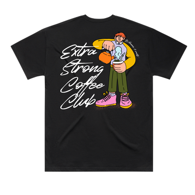 Flowers & Saints | Australian Streetwear Apparel | Extra Strong Coffee Club | Black Color Graphic Tee | Back View