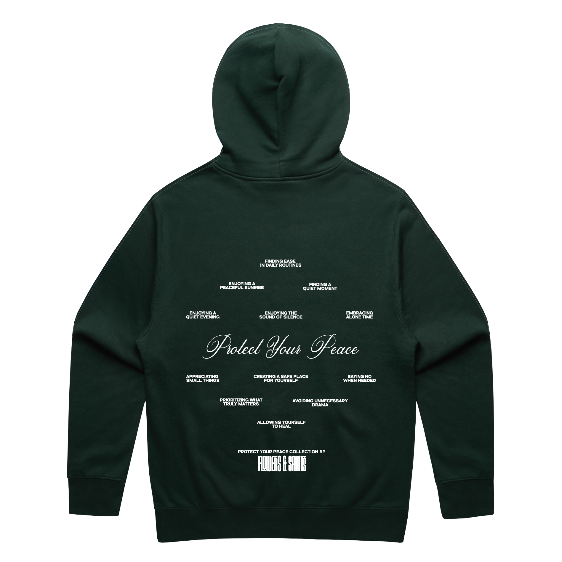 Protect Your Peace Affirmations — Relax Fit Hoodie — Quiet Evergreen